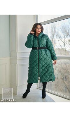 Пальто s-939 женское на молнии с карманами R-41207 зеленый