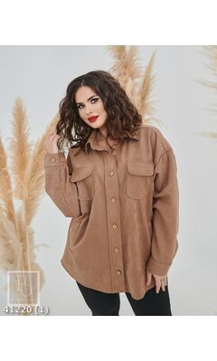 Рубашка ff-3554 женская стильная на пуговицах с накладными карманами R-41220 коричневый